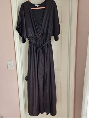 Baltic Born Black Cheetah Wrap Maxi Dress with Belt And Slit- Savannah Kimono